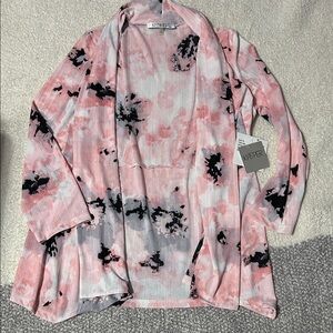 Kasper Pink and Black Watercolor Cardigan